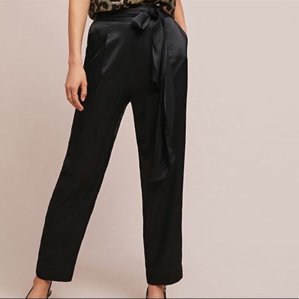 Anthropologie Ett:twa Satin Tie-Waist Pants Black Size 4